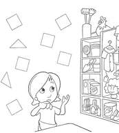 coloriage kelly est devant l etagere de la boutique